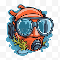 浮潜剪贴画卡通红色潜水员戴着橙