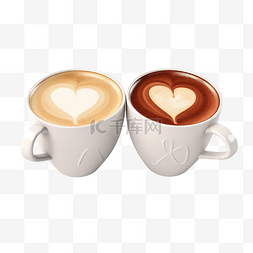 情人节女孩装饰图片_3d 插图两杯咖啡的爱