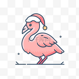 戴着圣诞老人帽子的粉红色火烈鸟