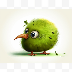 一只可爱的绿色奇异鸟的艺术家插