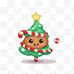 圣诞糖果棒装饰图片_一个可爱的圣诞树角色拿着一根糖