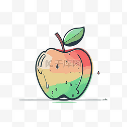苹果线性图标图片_插画风格的苹果，滴着水 向量
