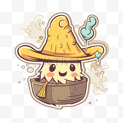 一个戴着黄色帽子的小女巫的图画