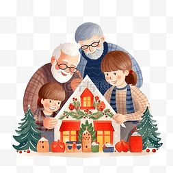 圣诞节一家人一起装饰祖父母的房