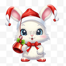 卡通兔子贺卡图片_卡通兔子与圣诞钟声快乐寒假吉祥