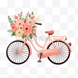 骑自行车插画图片_可爱的自行车插画与花