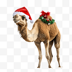 行走的骆驼图片_戴着圣诞帽的骆驼在埃及沙姆沙伊