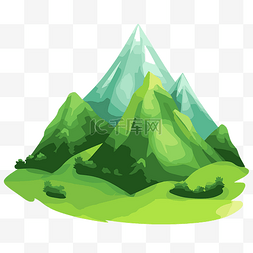 图像图片_绿色山剪贴画卡通风格的山脉和树