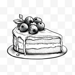 浆果馅饼图片_一块蓝莓蛋糕手工轮廓线绘制黑白