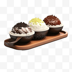 新鲜水果白色图片_巧克力 bingsu 刨冰的 3d 渲染设置在