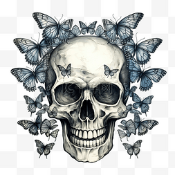 头骨和玫瑰图片_头骨和蝴蝶