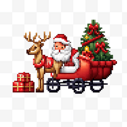 圣诞8图片_圣诞雪橇与礼物和鹿像素艺术风格