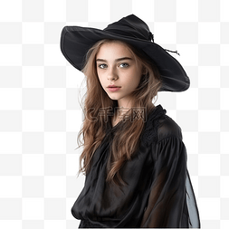 一个穿着女巫服装的美丽的年轻女