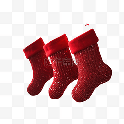 圣诞袜红色图片_挂在燃烧的壁炉上的三只红色圣诞
