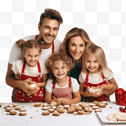 女孩和图片_幸福的家庭为圣诞节烤饼干，孩子