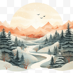 冬天的风景卡通图片_圣诞插画