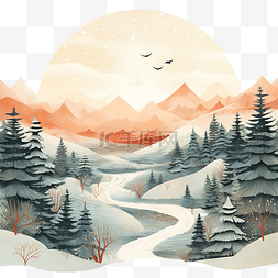 圣诞雪山雪山图片_圣诞插画