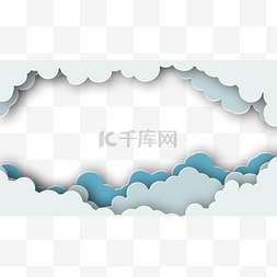 卡通云彩装饰图片_云朵海洋剪纸边框横图深蓝色简约