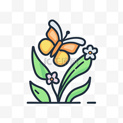 中蝴蝶图片_平面设计中可爱的绿色蝴蝶和花朵