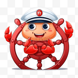 卡通可爱螃蟹吉祥物拿着方向盘坐