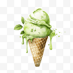 抹茶冰淇淋背景图片_绿茶抹茶冰淇淋水彩