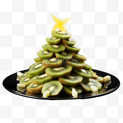叉子上的水果图片_可食用的圣诞树，由猕猴桃片制成