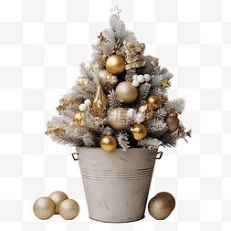 白色木头和圣诞树树枝上一桶时尚
