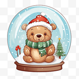 可爱的熊在雪球可爱的圣诞卡通插