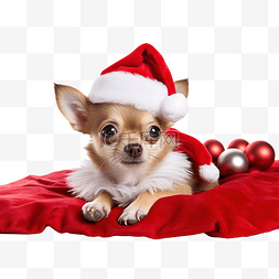 圣诞老人躺着图片_平安夜，一只小吉娃娃狗躺在白色
