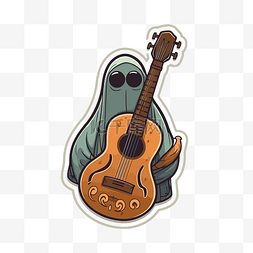 吉他音弦图片_贴纸上有一个拿着吉他的鬼魂 向