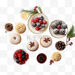 传统美味图片_高角度的闺蜜圣诞甜点，配松果和