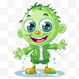 快乐剪贴画卡通绿色怪物男孩在水