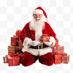 圣诞老人和礼品盒晚上的圣诞灯