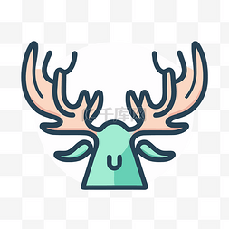鹿头图标，鹿角为绿色 向量