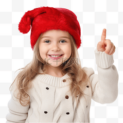 孤图片_戴着圣诞帽的快乐小女孩孤立地站