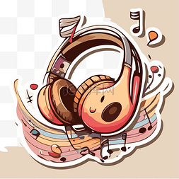 音乐标志图片_棕色背景耳机的卡通音乐标志 向
