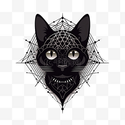貓圖案图片_黑色蜘蛛网剪影头猫