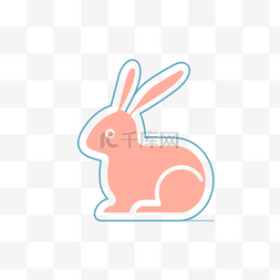可爱直线图片_用于交互式或可爱平面徽标的兔子