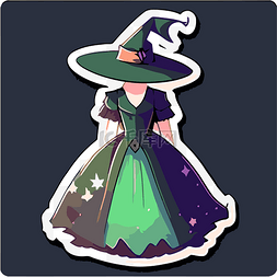 显示穿着绿色连衣裙的女巫剪贴画