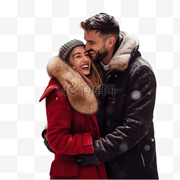 浪漫圣诞之夜图片_穿着暖和衣服的可爱情侣在圣诞装