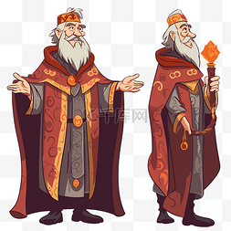 两位身穿中世纪服装卡通的老年巫