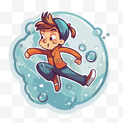 卡通可爱的卡通男孩在气泡中跳跃