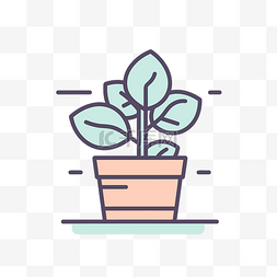 简单的盆栽插图图片_植物盆栽扁线图标 向量