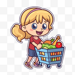 優惠图片_提着购物篮的小女孩英雄卡通画 