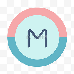 蓝色和粉色圆圈上的 m 标志 向量