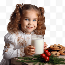 窗边桌子上玻璃杯里的女孩牛奶