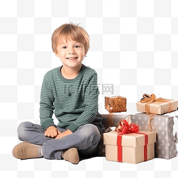 拿着花的男孩图片_可爱的小男孩坐在圣诞树下，手里
