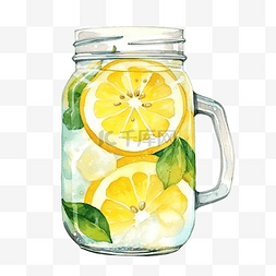 夏天的柠檬饮料图片_水彩柠檬苏打水