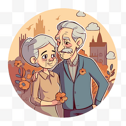 老年夫妇与花与卡通插图 wilhelm fri