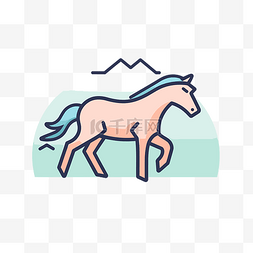 一匹马跑过蓝色背景背景是山脉的